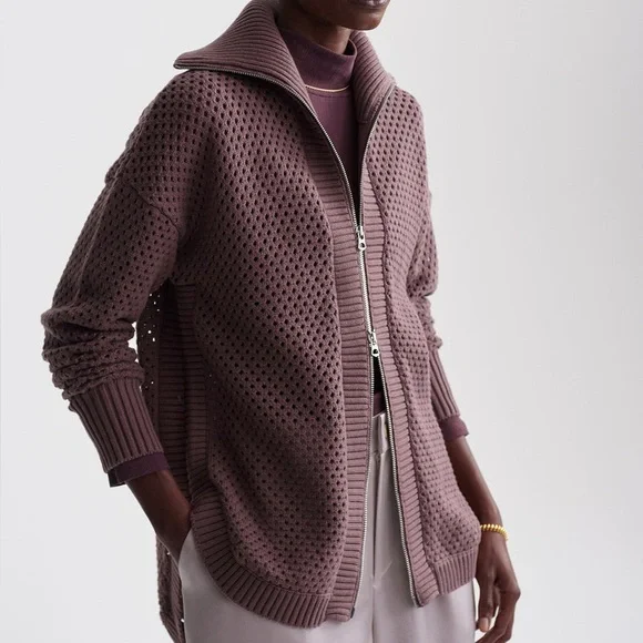 Varley Finn Zip Knit Jacket Sz Medium Peppercorn - Picture 2 of 8